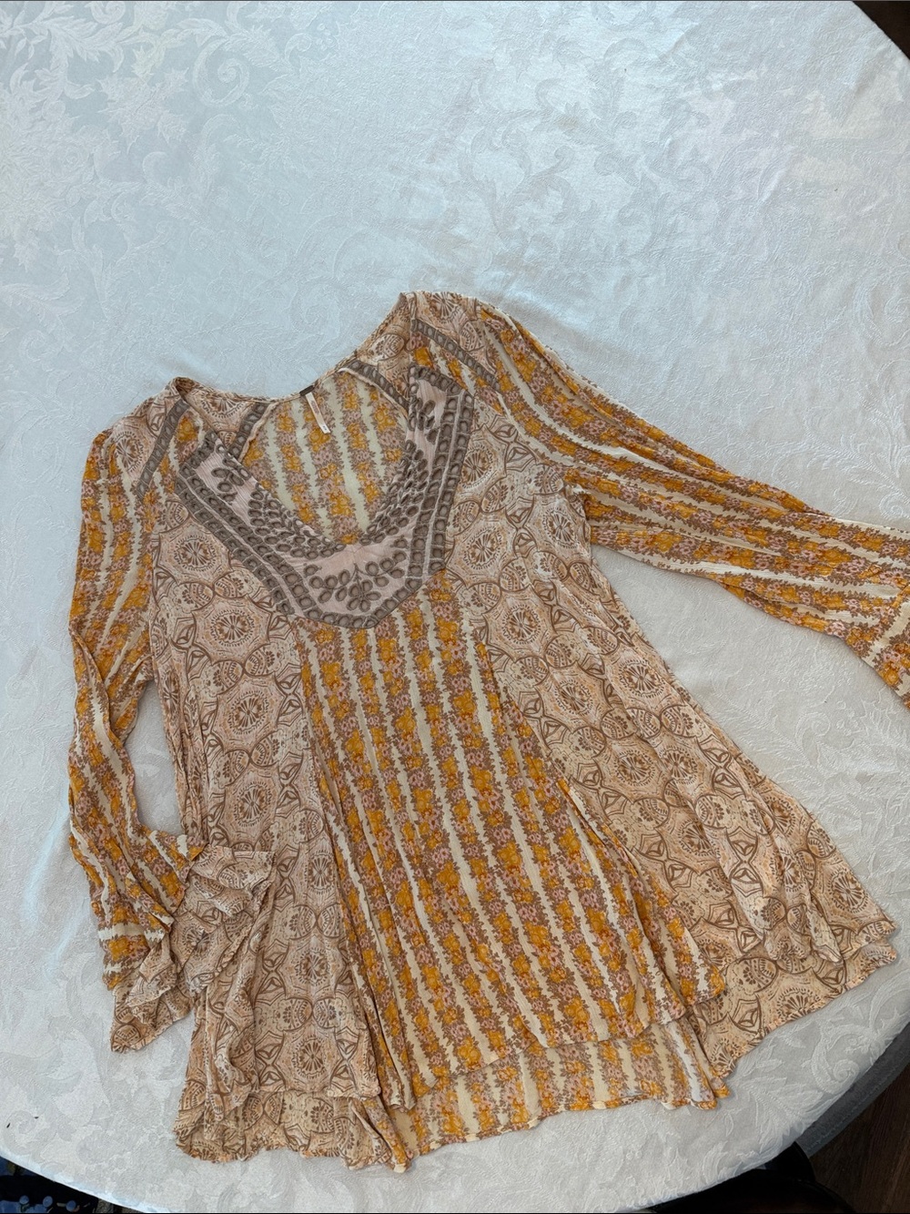 Free People Mustard and Beige Boho Tunic Top